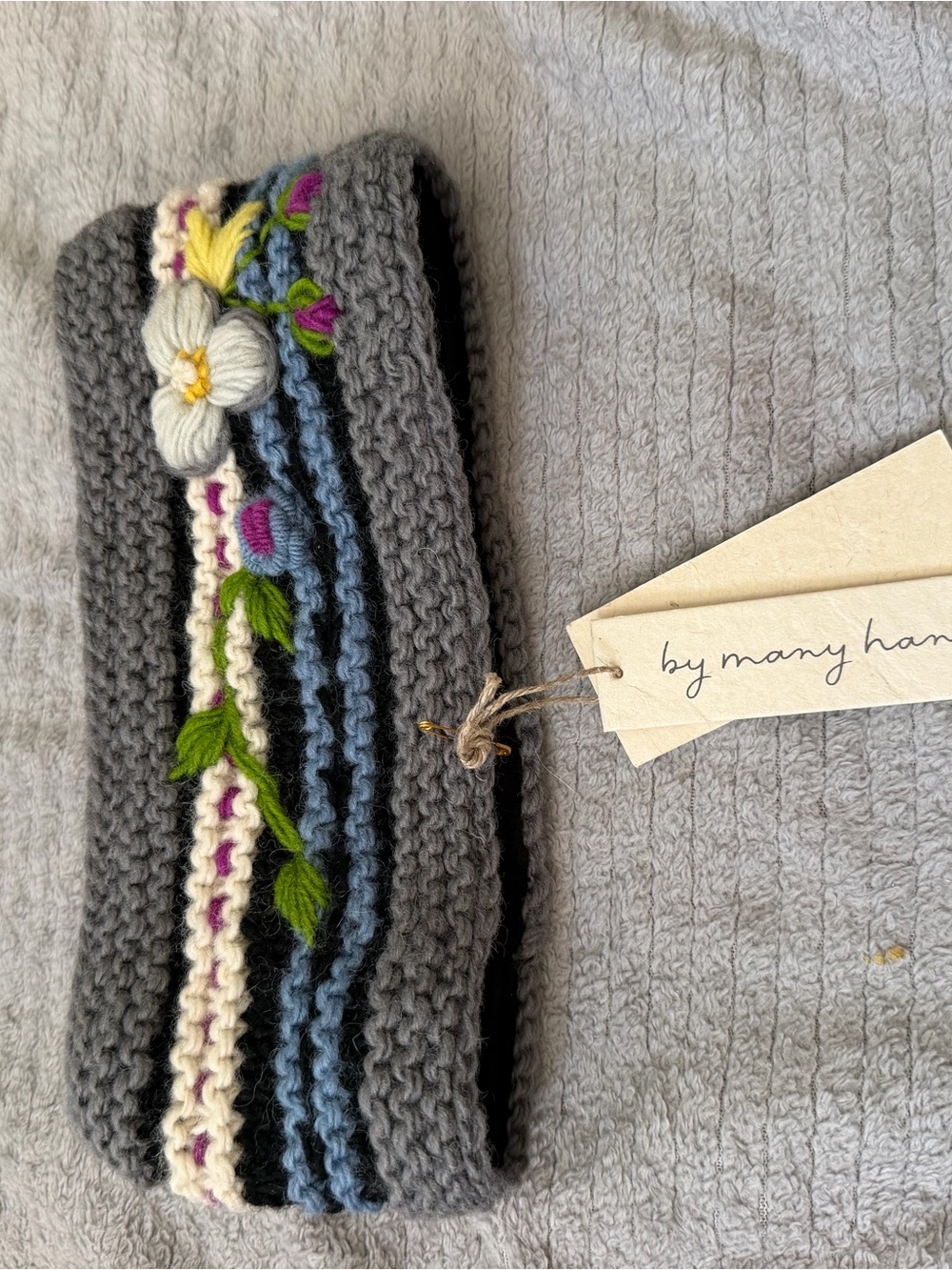 Handmade Gray Knit Floral Headband by
